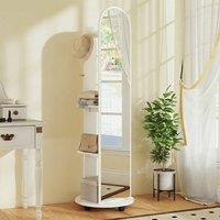 HOMCOM 2-in-1 Full Length Mirror with Shelves, 4 Wheels in White