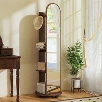 HOMCOM 2-in-1 Full Length Mirror with Shelves, 4 Wheels in Brown