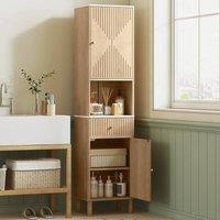 HOMCOM 168cm Tall Bathroom Cabinet with Adjustable Shelves, Oak Wood Effect in Light Oak