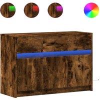Berkfield Home TV Cabinet with LED Smoked Oak 91x34x61 cm Engineered Wood in Brown | Size: 91 x 34 x 61 cm
