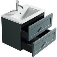 Bathroom Kingdom Bakewell Smoked Sage Wall Hung Basin Drawer Vanity 600mm in Teal