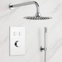Bathroom Kingdom Avon Chrome Round Thermostatic Shower Set - 200mm Head & Hand Shower in Silver