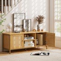 Costway Boho TV Stand for TVs up to 55 Media Console Table w/ 2 Cabinets in Natural