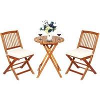 Costway 3 PCS Outdoor Folding Bistro Set Home Garden Chair & Table Set W/ Cushions in Natural