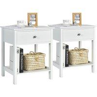 Costway Set of 2 Nightstand 2 Tiers Modern Sofa Side Table Bedroom End Table with Drawer in White