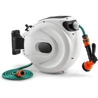 Costway Portable Hose Reel 30+2m Wall Mounted Hose Reel Retractable Auto Rewind Watering in White