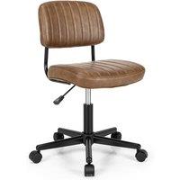 Costway Leisure Chair PU Leather Rolling Upholstered Office Chair Height Adjustable Swivel Accent Chair in Brown