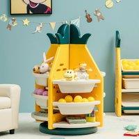 Costway Toy Storage Organizer 3 Tier 360 Revolving Pineapple Shelf 8 Plastic Bins