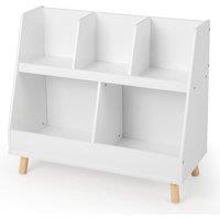 Costway 5Cube Bookshelf & Toy Organizer Wooden Storage Bookcase w/ Wood Legs in White