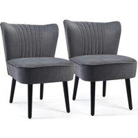 Costway Velvet Accent Chair Set of 2 Modern Leisure Chair with Rubber Wood Legs in Grey