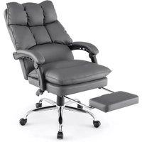 Costway Office Desk Chair Ergonomic Padded Reclining Chair W/Retractable Footrest in Grey