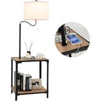 Costway Bedside End Table with Lamp Floor Lamp W/ USB Charging Ports in Brown