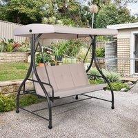 Costway Garden Patio Swing Chair 3 Seater Hammock Bench Convertible Canopy Cushion Seats in Beige