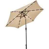 Costway 2.7M Outdoor Parasol 18 Solar Power LED Lights Patio Umbrella with Tilt Crank Handle Beige