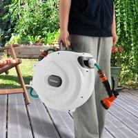 Costway Portable Hose Reel 20+2m Wall Mounted Hose Reel Retractable Auto Rewind Watering in White