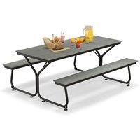 Gymax 8-Person Picnic Table Bench Set Garden Camping Furniture Umbrella Hole in Grey