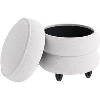 Costway Modern Round Storage Ottoman Chenille Footstool w/ Removable Lid in White