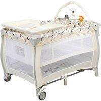 Costway 3 in 1 Travel Cot Foldable Baby Crib Playard w/Bassinet Nursery Center in Beige