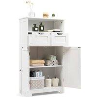 Costway Bathroom Floor Cabinet Wooden Kitchen Storage Cupboard w/ Adjustable Shelf & Doors in White