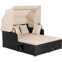 Costway Outdoor Hand-Woven PE Wicker Daybed Patio Loveseat Sofa Set in Beige