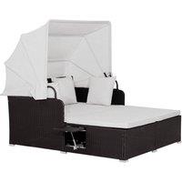 Costway Hand-Woven PE Wicker Daybed Patio Loveseat Sofa Set Retractable Canopy in White