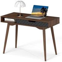 Gymax Writing Table Home Office Desk with Drawer & Open Compartment in Brown
