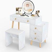 Gymax Vanity Set Makeup Desk & Vanity Stool With Mirror & Lights in White