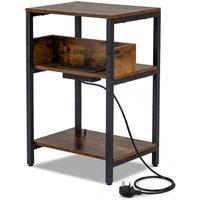Gymax 3-Tier End Table 40 x 30 x 61 cm Side Table With Charging Station in Brown