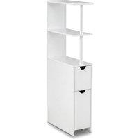 Gymax Slim Cabinet with Open Shelves Pull-out Drawer & Slide-out Cart in White