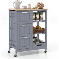 Gymax Kitchen Island Rolling Cart 3-Drawer Utility Cart With Lockable Wheels in Grey