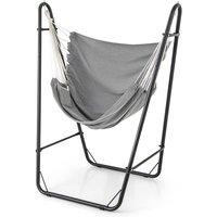 Gymax Hammock Chair With Stand Indoor Outdoor Hanging Chair With Side Pocket in Grey