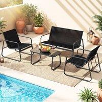 Gymax 4 PCS Patio Conversation Set With Cushions & Glass Coffee Table in Grey