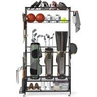 Gymax Mobile Golf Bag Storage Rack With Wheels Hooks & Club Display in Black