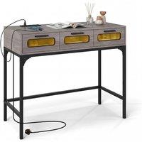Gymax Console Table 90 CM Entryway Table With LED Lights Outlets USB Ports in Grey