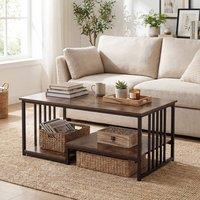 Gymax 3-Tier Rectangular Coffee Table 110 CM Faux Marble Cocktail Table in Brown