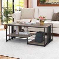 Gymax 3-Tier Rectangular Coffee Table 110 CM Faux Marble Cocktail Table in Grey