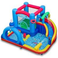 Gymax Inflatable Water Slide Park with Games Pool Basketball No Blower