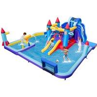 Gymax Rocket Inflatable Water Slide Park With 2 Slides & Soccer Gate