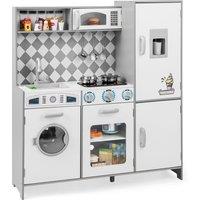 Gymax Pretend Play Kitchen With Washing Machine Sounds Lights Wooden Toy Set in White