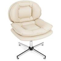 Gymax Home Office Swivel Chair Double Padded Back & Seat With Metal Base in Beige