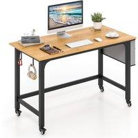 Gymax Rolling Office Desk With Lockable Wheels Detachable Bag & Headphone Hooks in Natural
