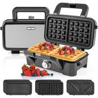 Gymax 3 in 1 Electric Sandwich Panini Maker With 5-gear Temperature Control in Black