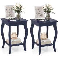 Gymax Set of 2 End Tables 2-Tier Accent Table Shelf with Elegant Curved Legs in Blue