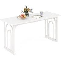 Gymax Dining Table for 6-8 People Farmhouse Kitchen Table Metal Legs 160CM in White
