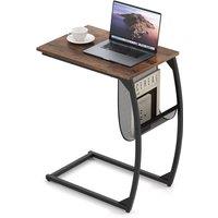 Gymax C-Shaped Side Table Metal End Table Bedside Table With Mesh Storage Bag in Brown
