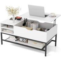 Gymax Lift Top Coffee Table Center Table With Open Compartment Removable Shelf in White