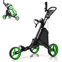 Gymax Golf Push Cart 3-Wheel Quick Folding Golf Bag Holder Golf Club Trolley in Green