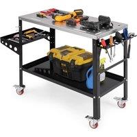 Gymax Welding Table Welding Workbench On Wheels With Tool Rack & Tray in Black