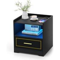 Gymax LED Nightstand Smart Bedside Table Cabinet Side End Table With Drawer in Black
