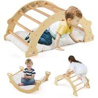 Gymax Double-Sided Climbing Frame With Soft Cushion 2-in-1 Arch Rocker For 3+ in Light Khaki